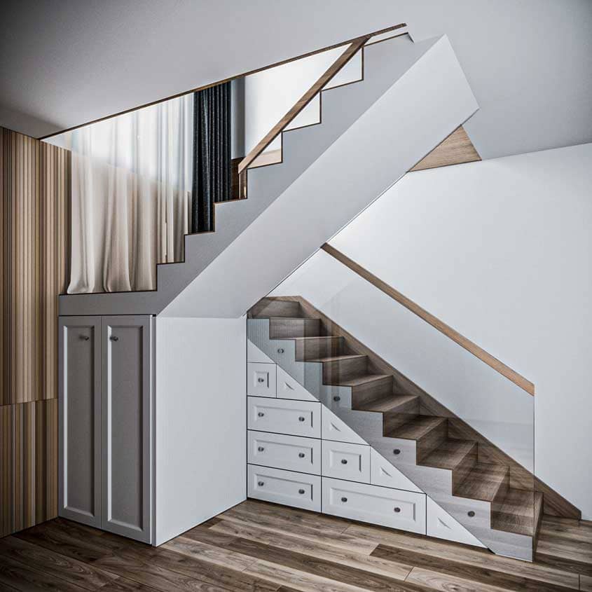 Escalera cerrada con espacio de almacenamiento