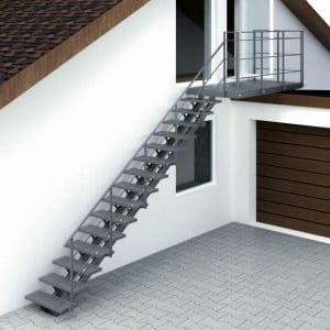Escalera con peldanos de malla de metal expandido