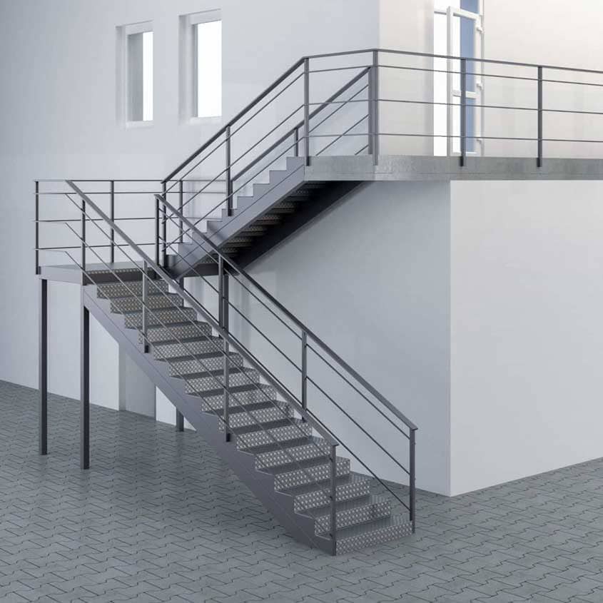 Escalera exterior con descanso