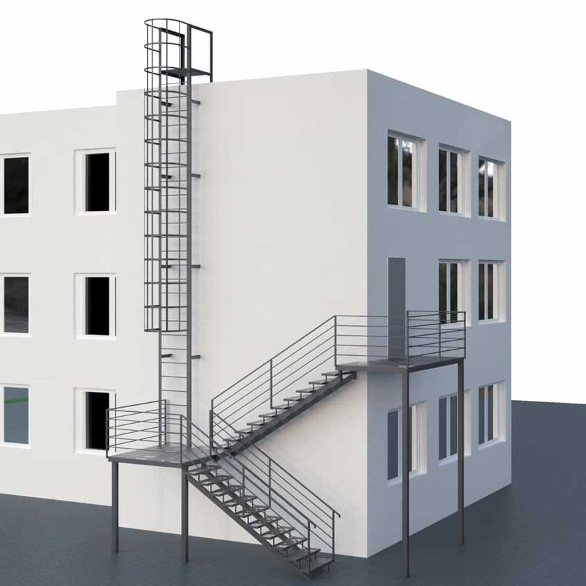 Escalera exterior con barandilla